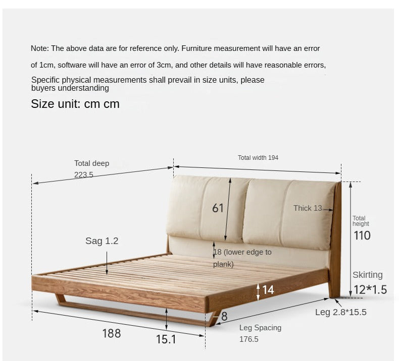 Oak, Ash Solid Wood Genuine Leather, ecological leather Suspended Bed Italian Light Luxury