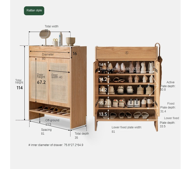 Oak Solid Wood Nordic Rock Slab Shoe Cabinet