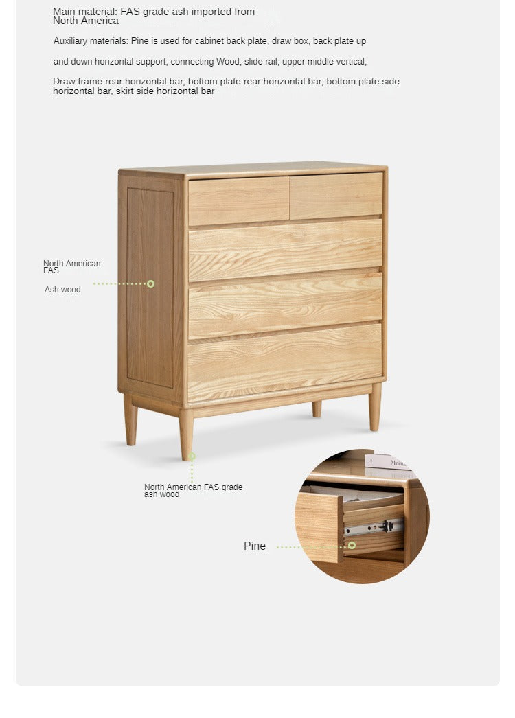 Ash Solid Wood Storage Drawer Cabinet)