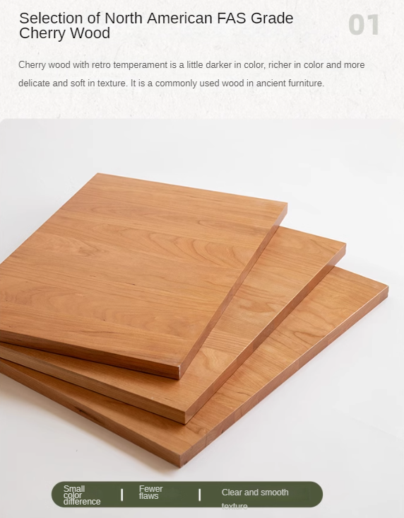 Cherry Solid Wood Retro Rock Plate Dining Table.