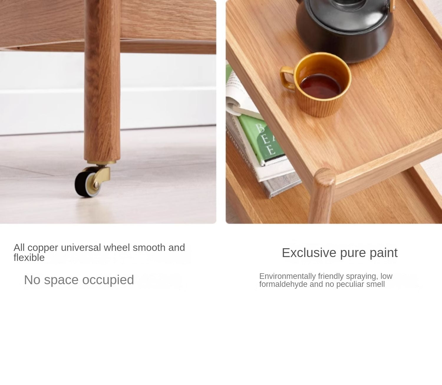 Oak Solid Wood Trolley Mobile Side Table