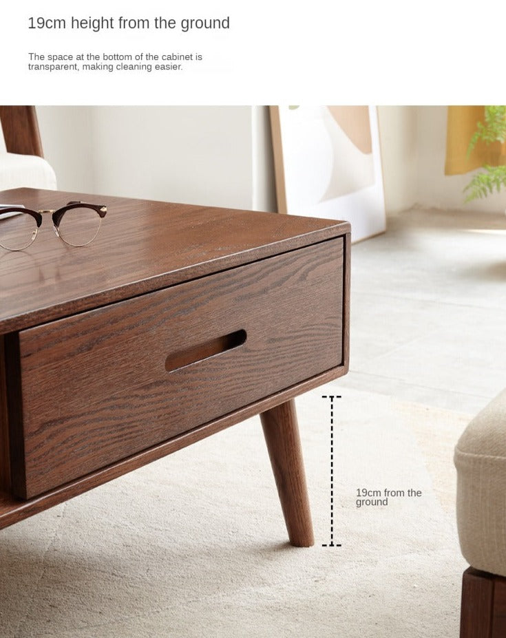 Oak, Solid Rubberwood Two-Drawer Coffee Table Walnut Color