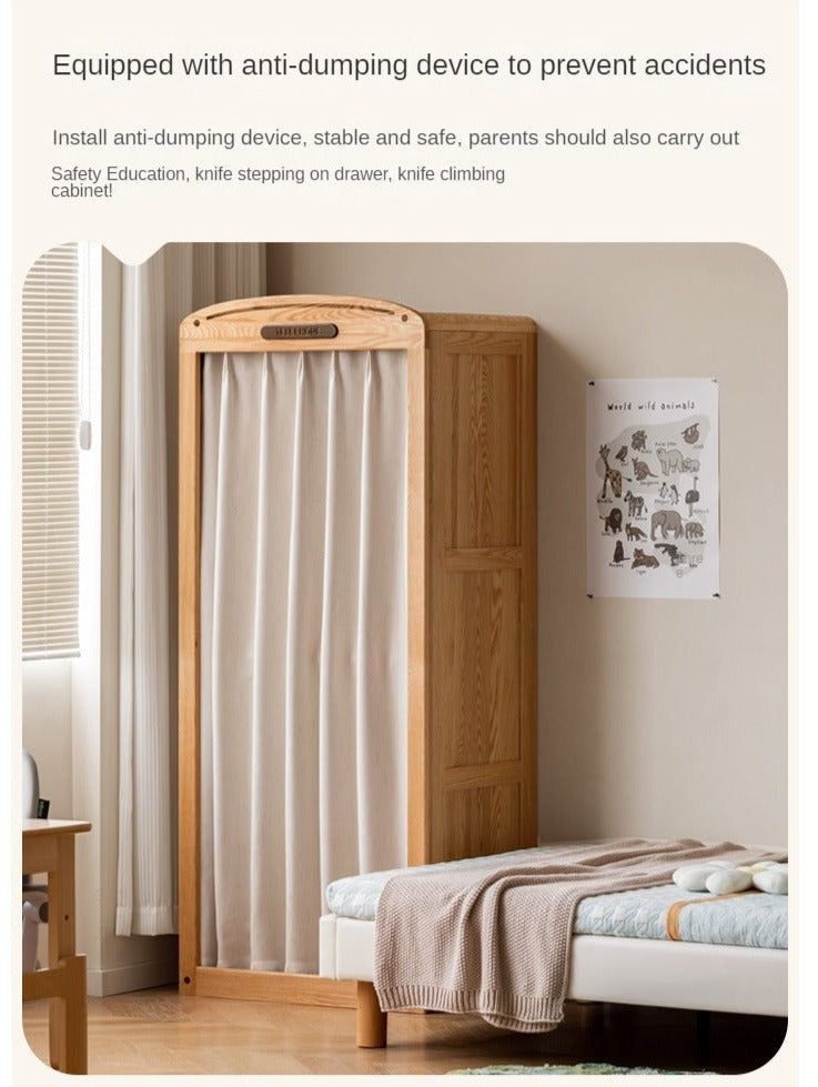 Oak Solid Wood, Solid Rubberwood Kids's Simple Wardrobe