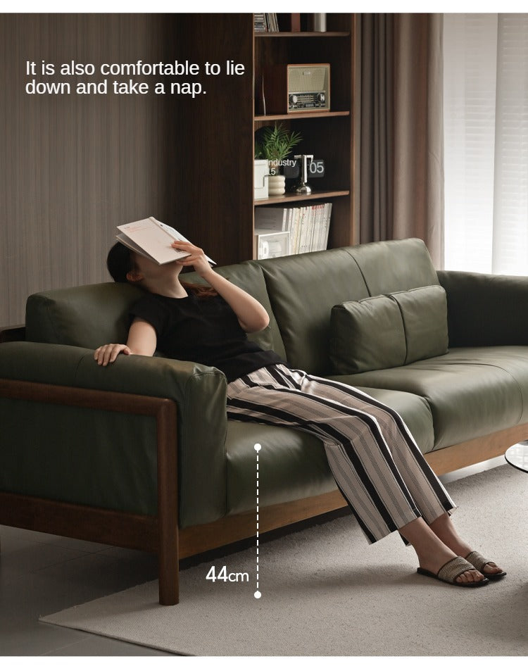 Black Walnut Solid Wood Leather Sofa Modern,