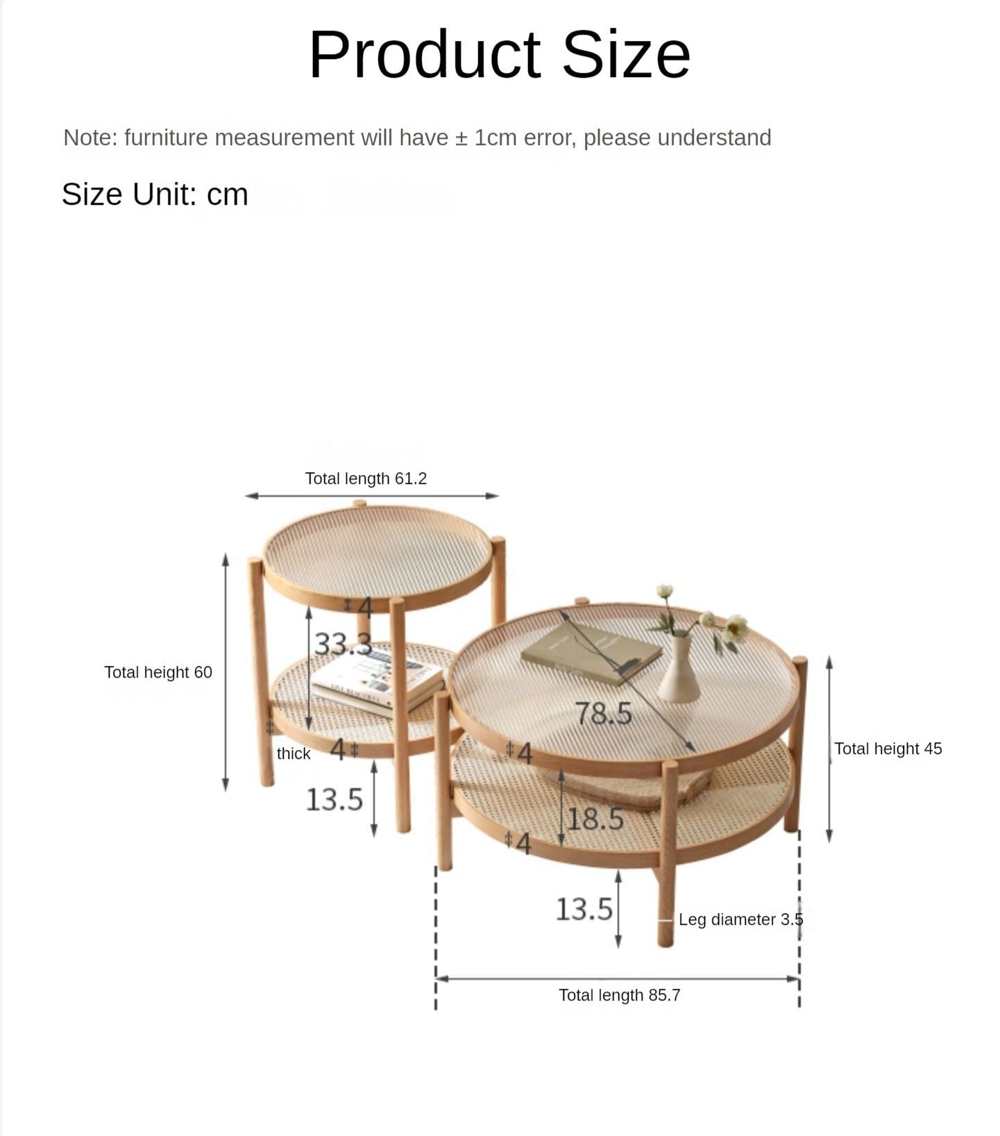 Oak Solid Wood, Glass, Rattan Coffee Table