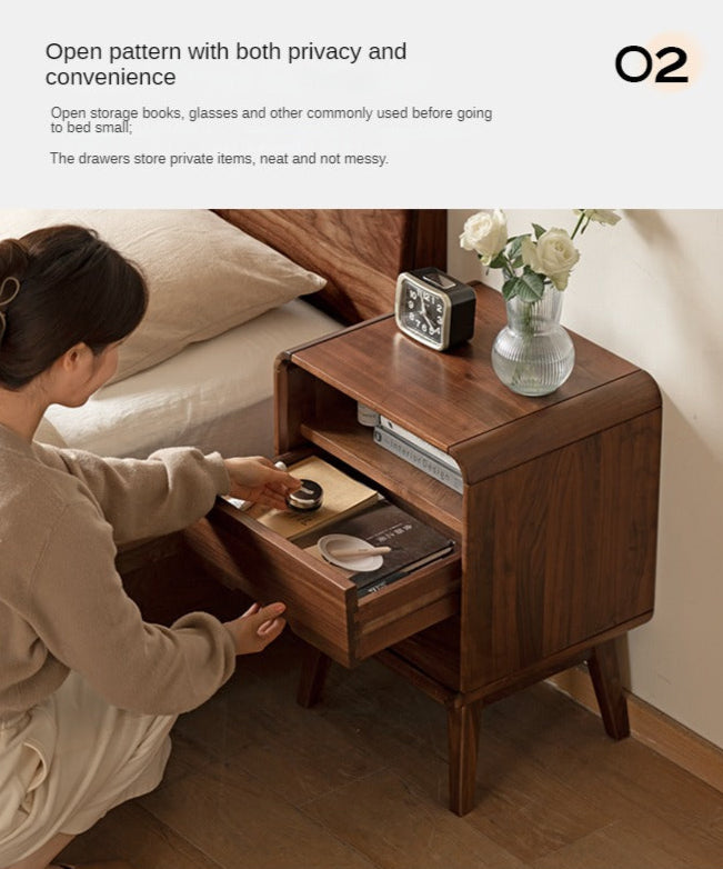 Black Walnut, South American Walnut Solid Wood Modern Storage Small Nightstand