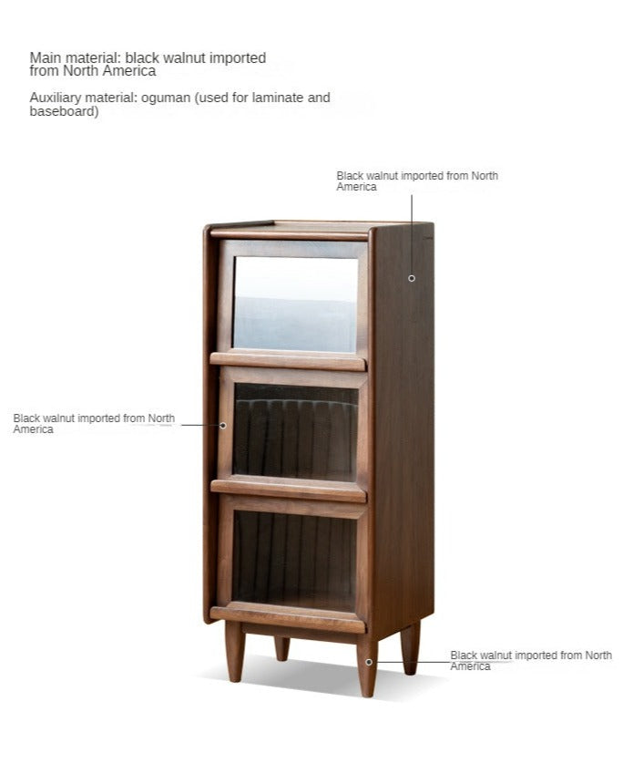 Black Walnut, Oak Solid Wood Glass Flip Door Display Side Cabinet LED Lights