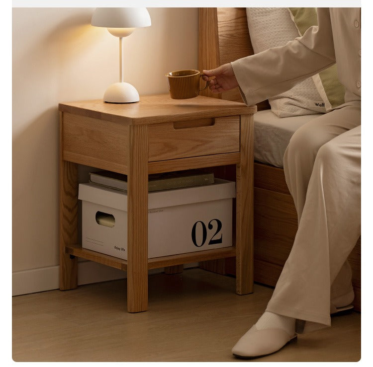Oak, Beech Solid Wood, Solid RubberWood Nightstand.