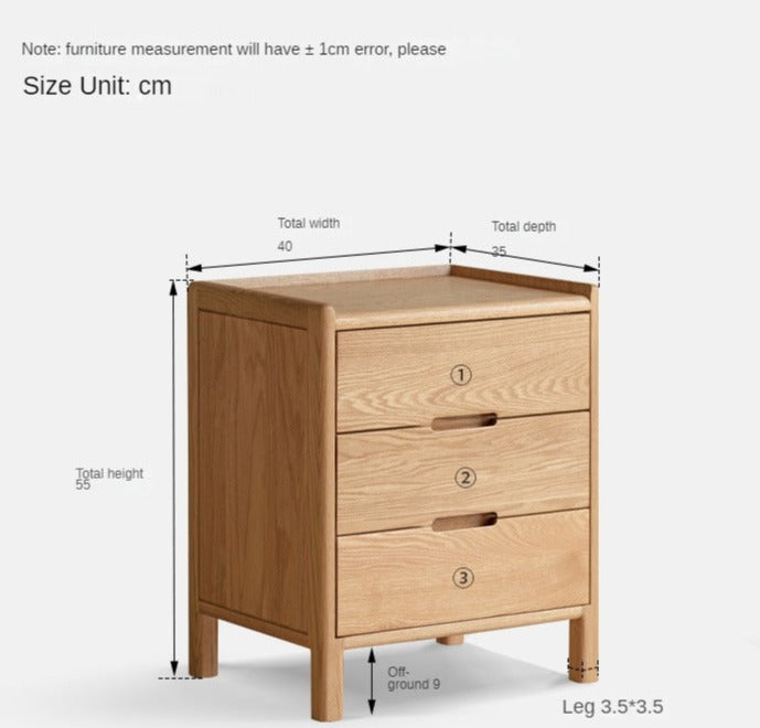 Oak Solid Wood, Solid Rubberwood Nordic Modern Nightstand.