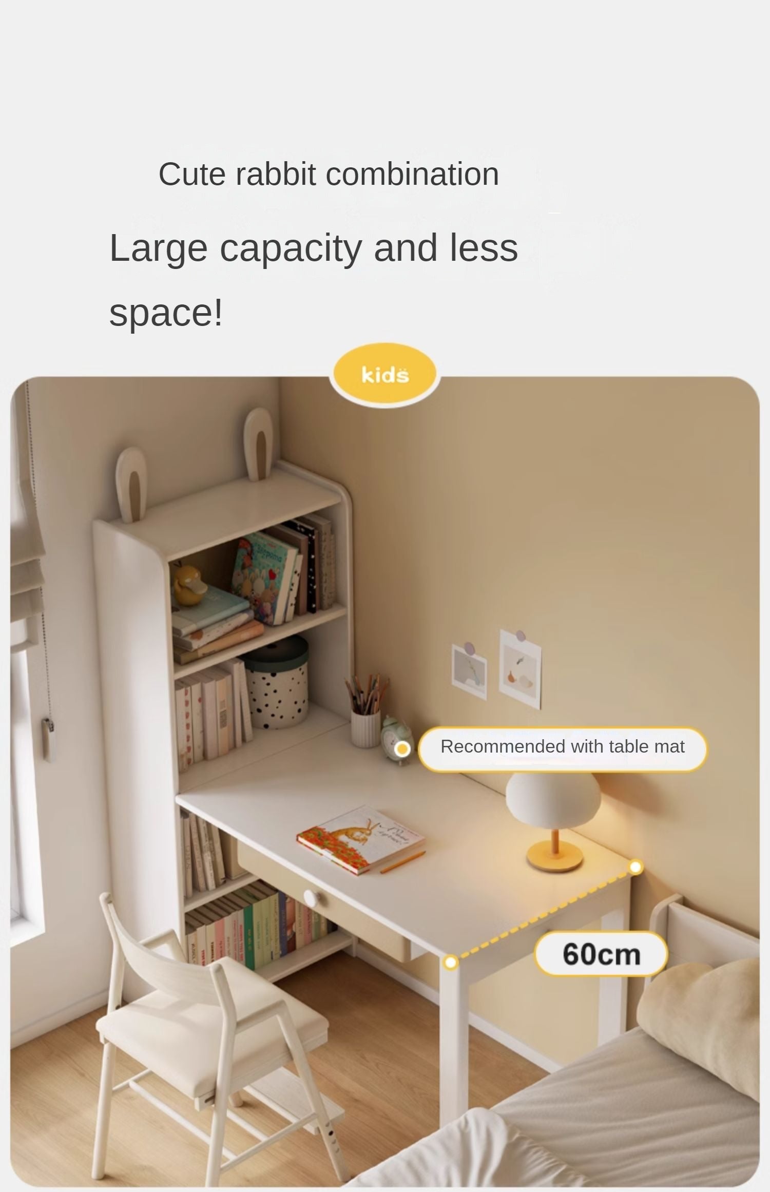 Beech Solid Wood Desk Bookcase Combination