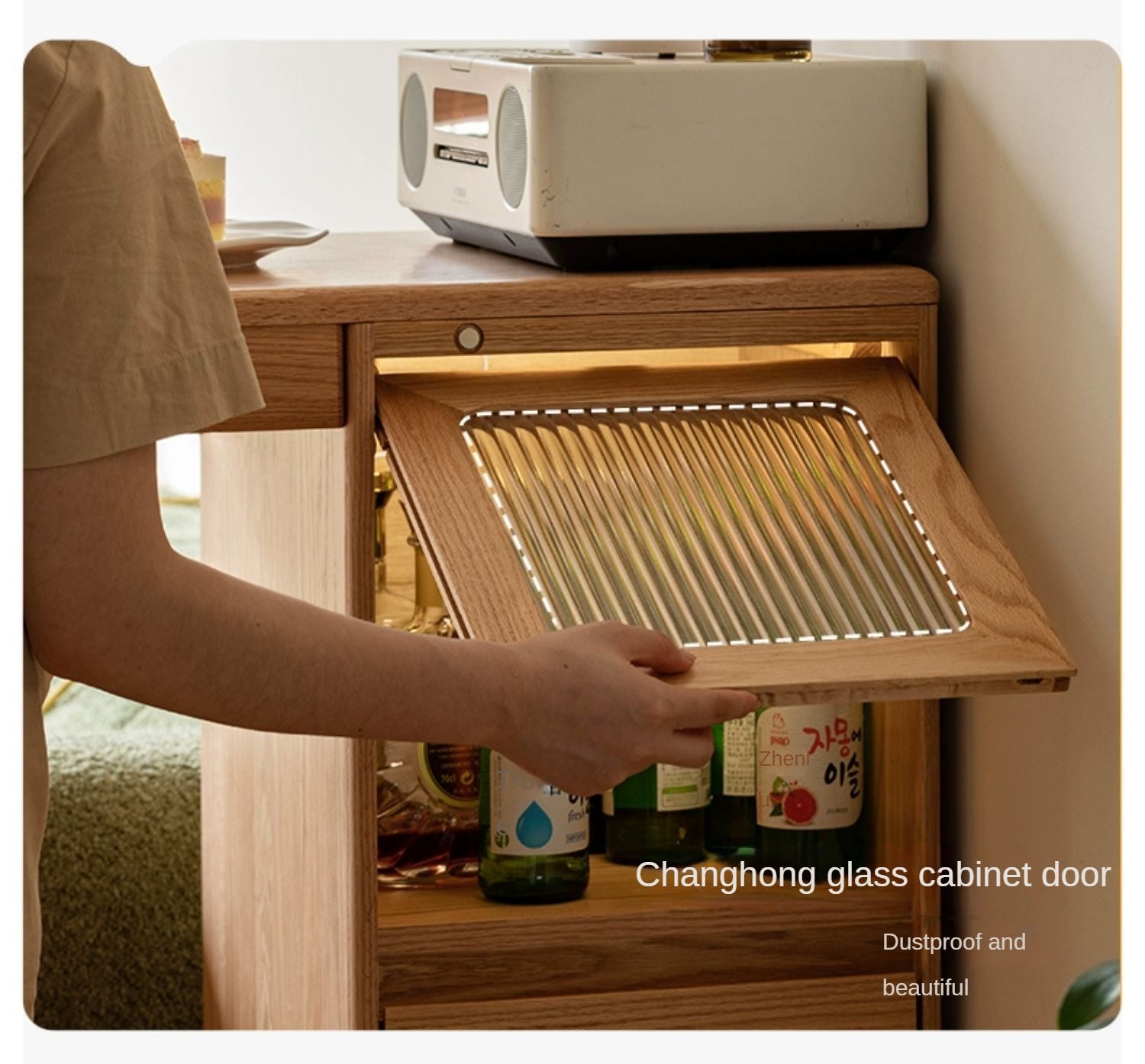 Oak Solid Wood Bar Cabinet Partition Cabinet High Foot Table
