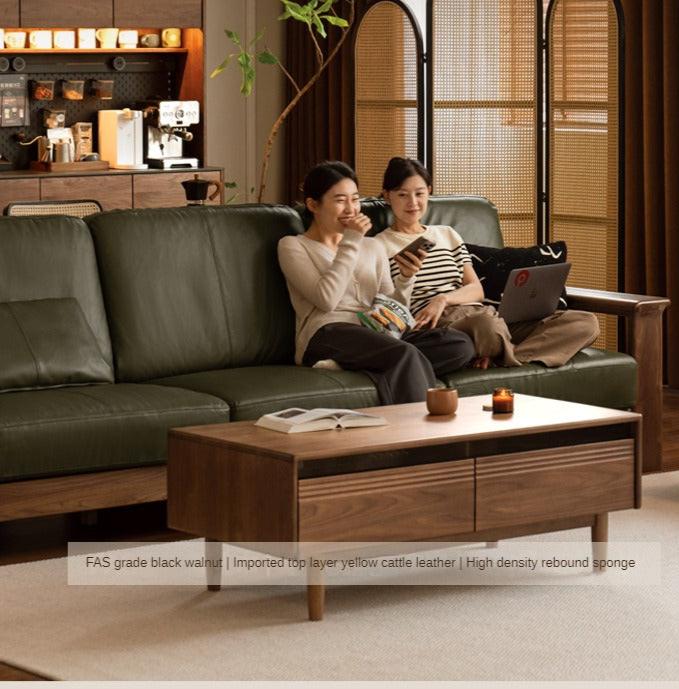 Black Walnut Solid Wood Modern Straight Sofa.