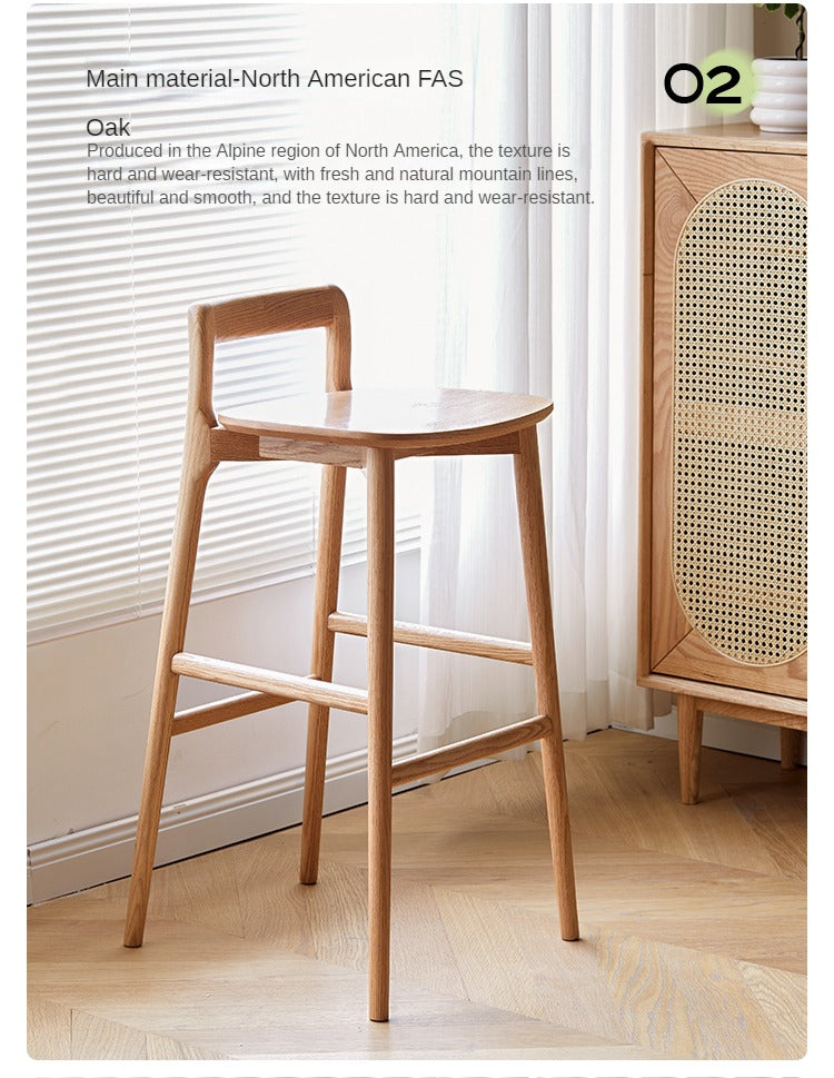 Oak Solid Wood Bar Chair, High Foot Chair: