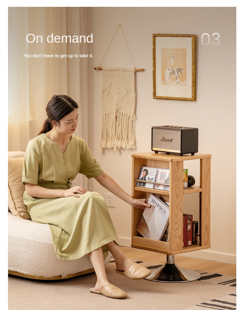 Oak Solid Wood Rotating Side Cabinet.