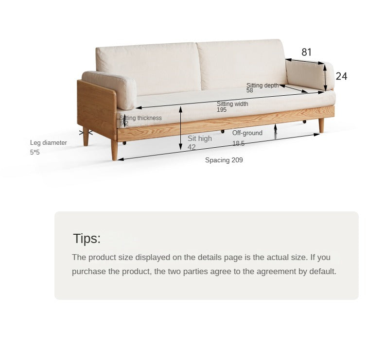 Oak Solid Wood Sofa Bed Folding White Goose Feather Cushions.