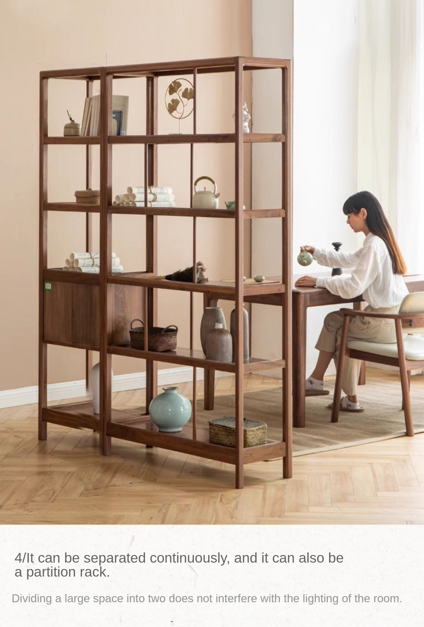 Black Walnut, Ash Solid Wood Bookshelf Combined Bookcase Display Cabinet Wall Shelf