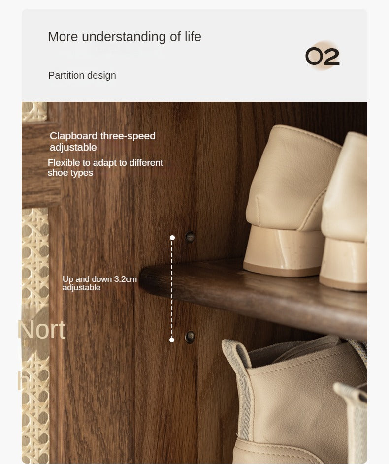 Oak Solid Wood Rattan Wall-Mounted Shoe Cabinet