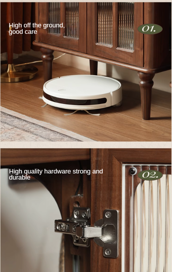 Black Walnut Solid Wood Retro Side Cabinet.