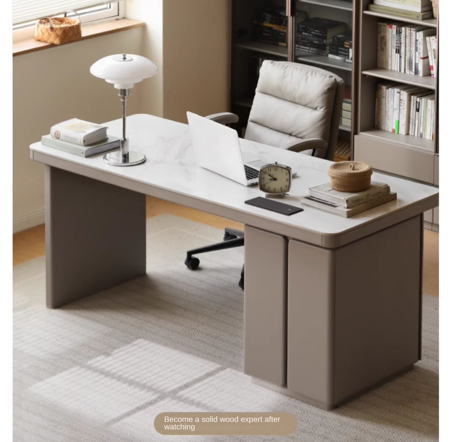 Poplar Solid wood slate desk Large table with drawers"