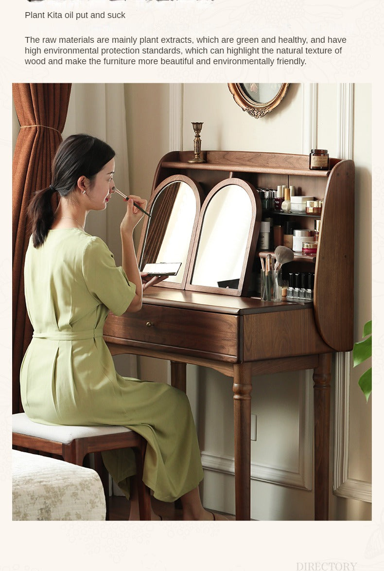 Black Walnut Solid Wood French Retro Dressing Table.