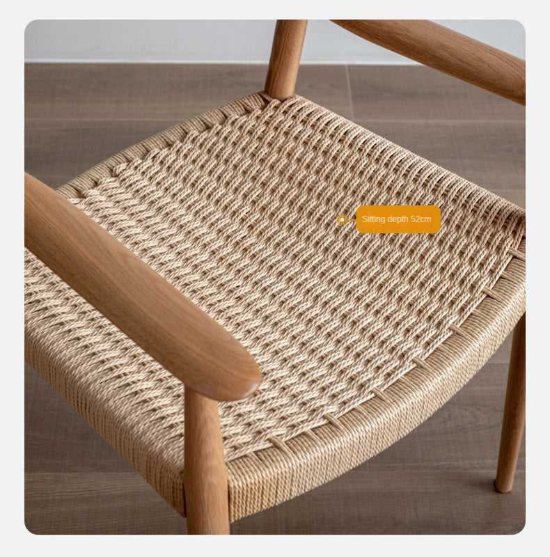 Oak Solid Wood Rope Weaving Chair, Original Wood Leisure Armchair: