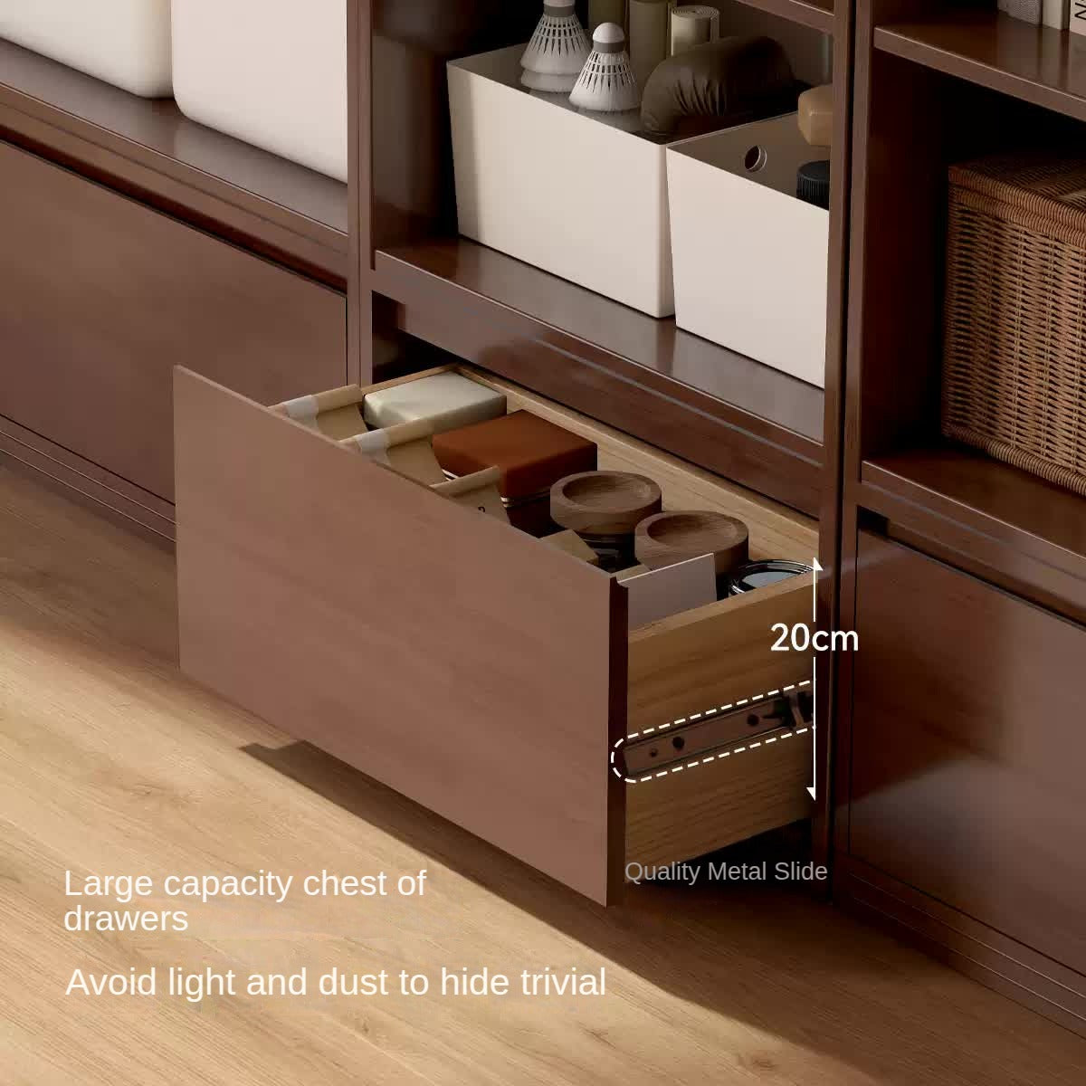Rubber solid wood bookshelf floor rack storage cabinet.