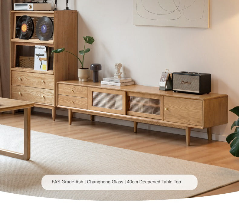 Ash Solid Wood Modern Locker Floor TV Cabinet.