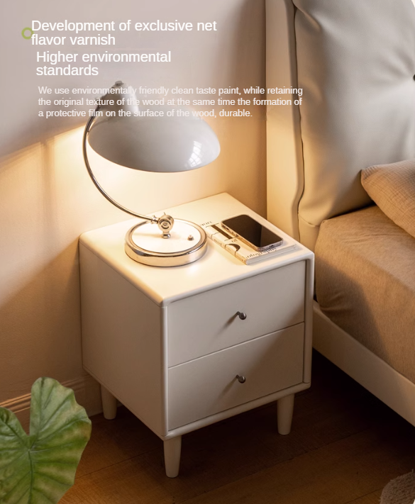 Solid RubberWood White Cream Style Nightstand