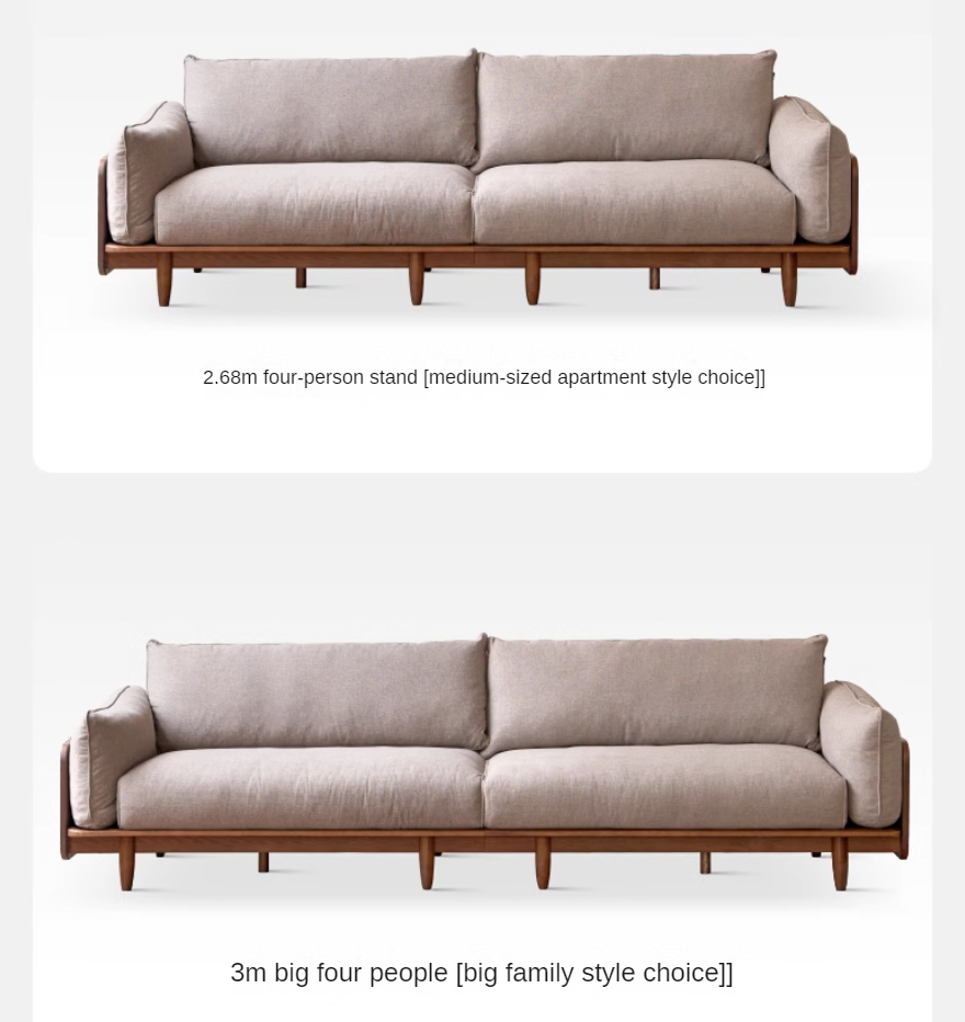 Oak Solid Wood Leather, Fabric Straight Sofa.