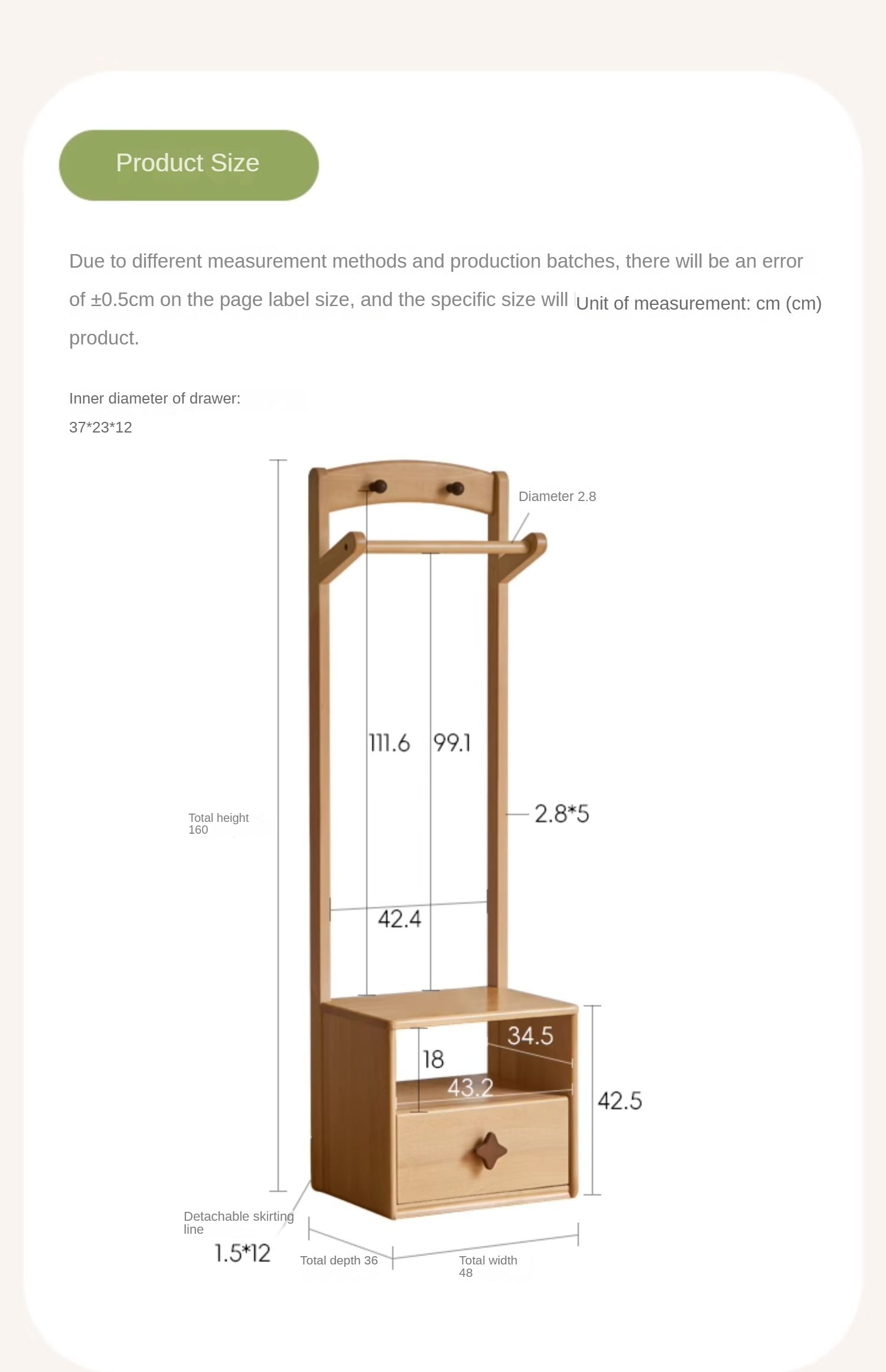 Beech Solid Wood Children's Clothes Rack, Nightstand