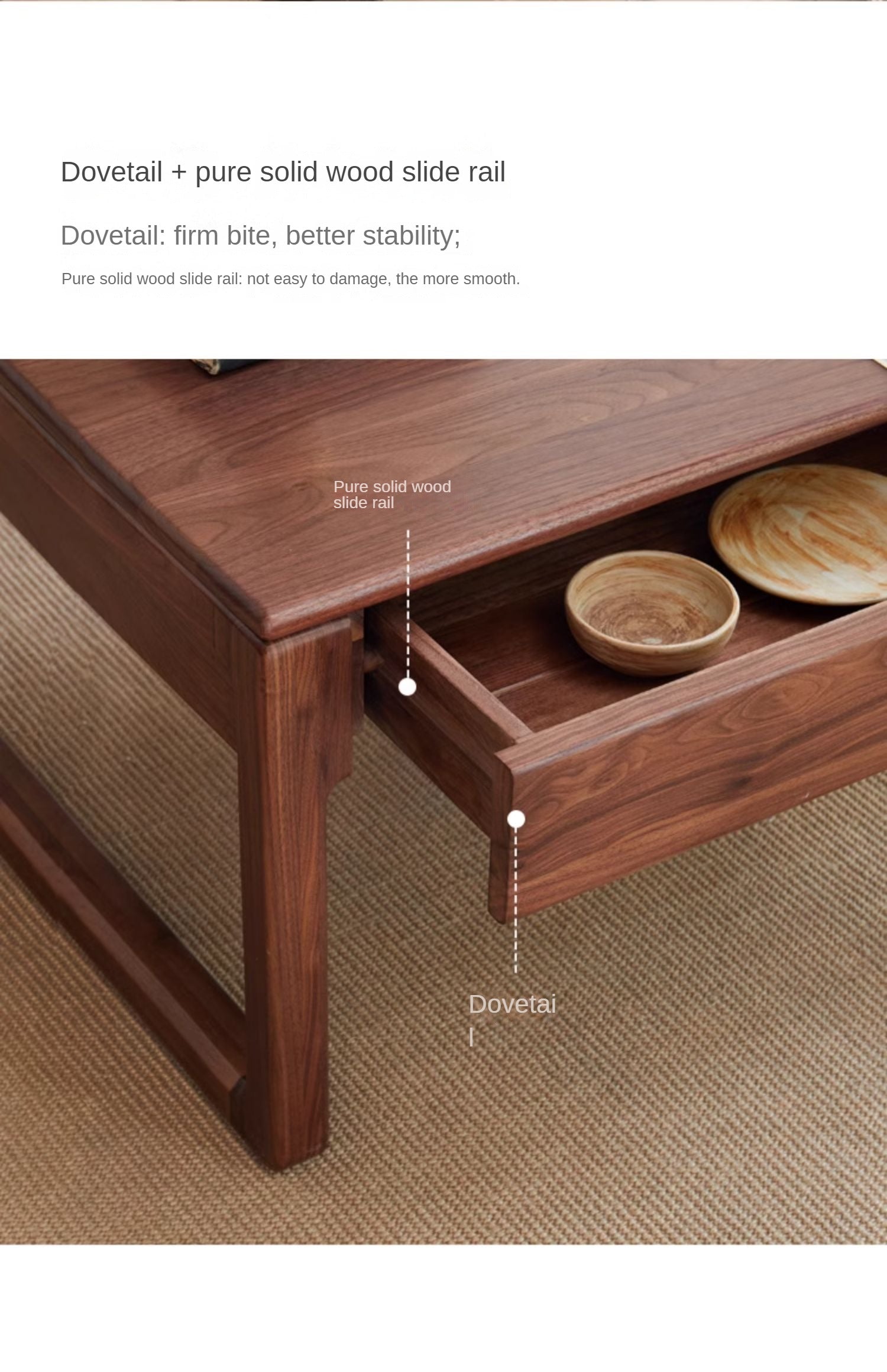Black Walnut, Oak Solid Wood Simplified Tea Table