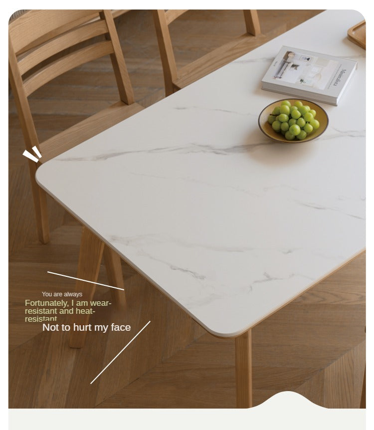 Ash Solid Wood Nordic Dining Table With Rock Slab Surface