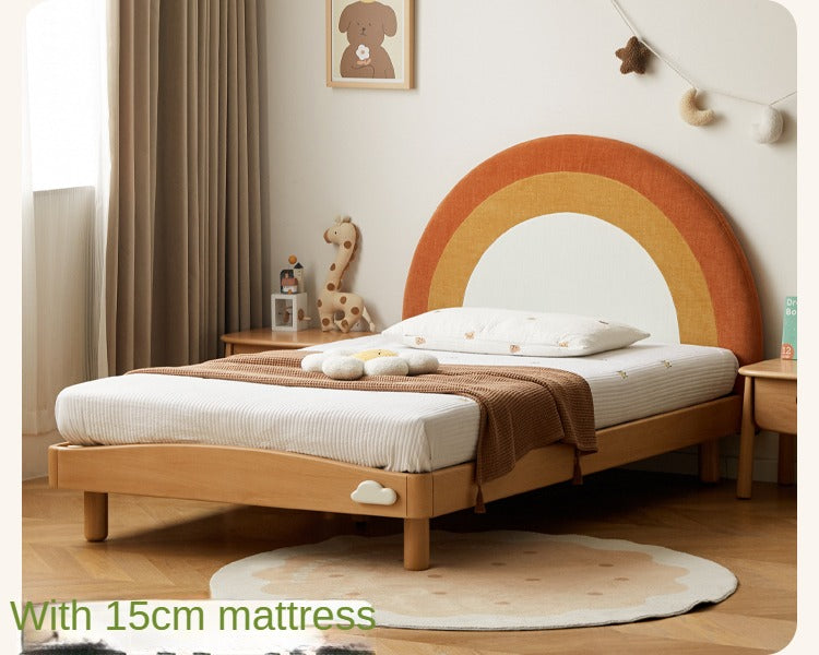 Beech Solid Wood Children's Rainbow Montessori Platform Bed.