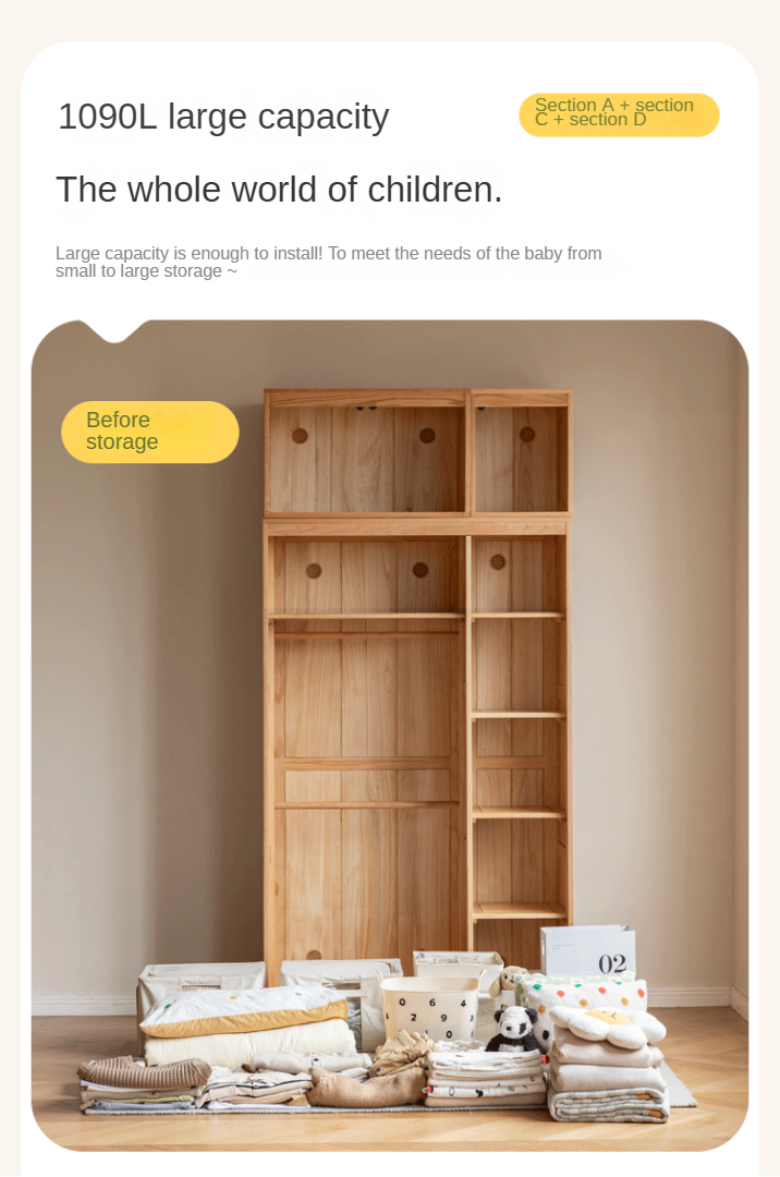 Oak Solid Wood Children's Wardrobe -