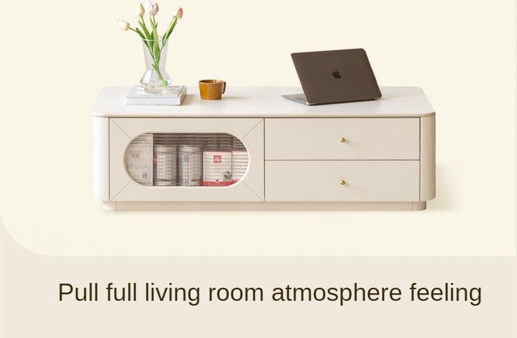 Poplar Solid Wood Floor Cream Style Rock Board Coffee Table