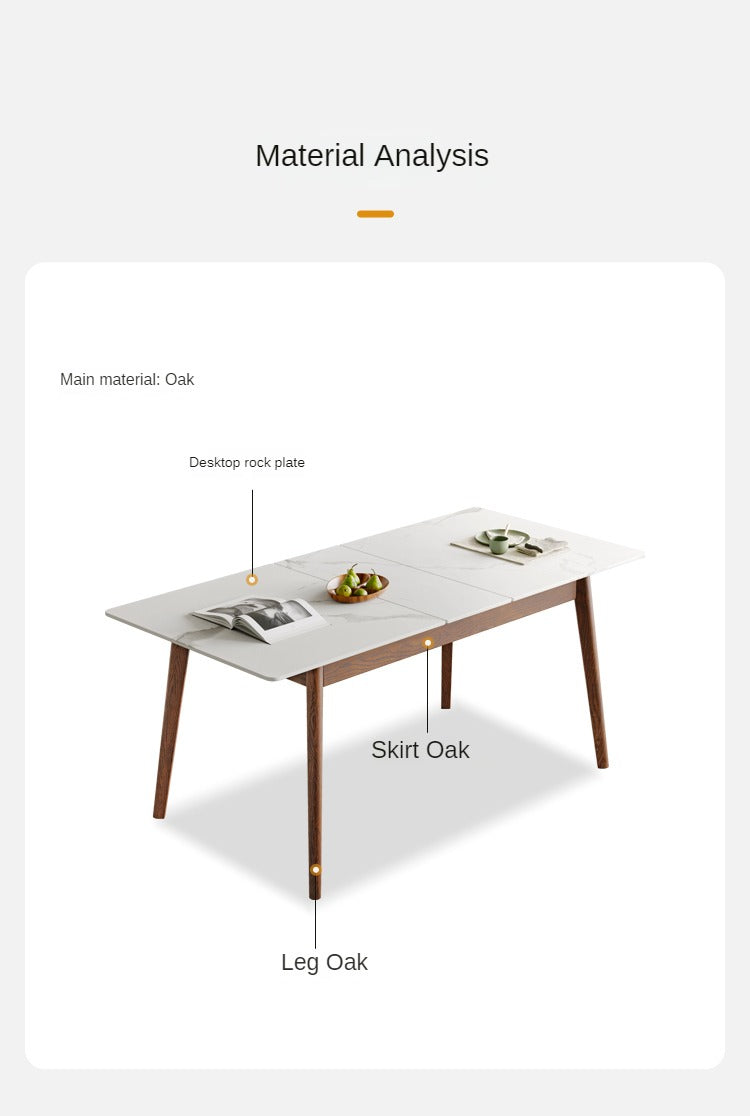 Oak Solid Wood Rock Slab Retractable Dining Table