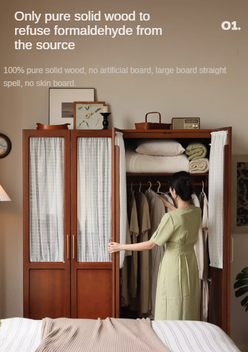 Poplar Solid Wood Modern Retro Style Double Door Wardrobet.