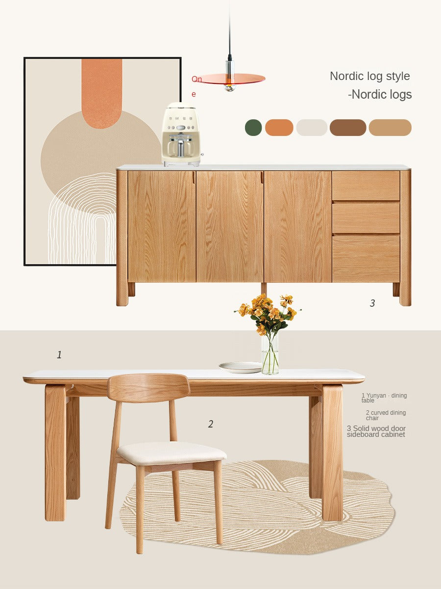 Oak Solid Wood Rock Board Dinner Cabinet
