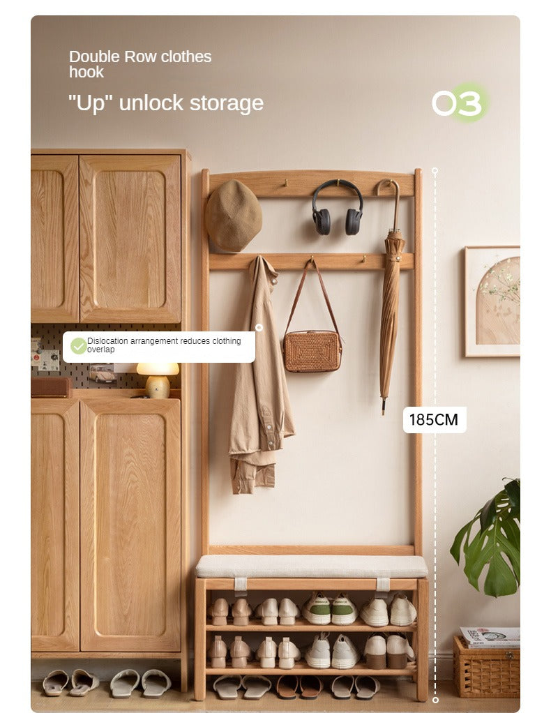 Oak, Beech Solid Wood Shoe Stool Hanger Entrance Partition