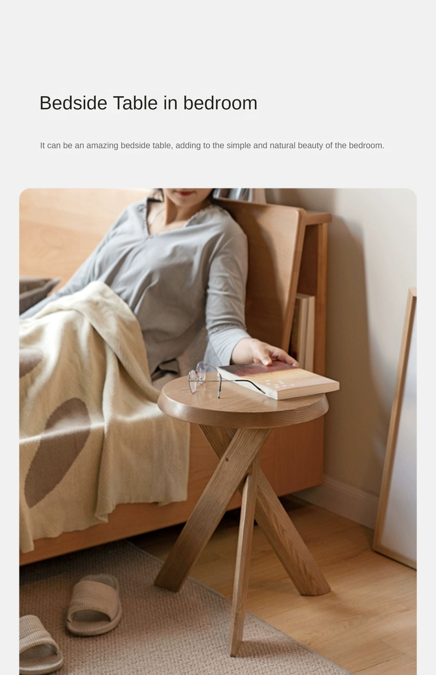 Ash Solid Wood White Wax Wood Side Table