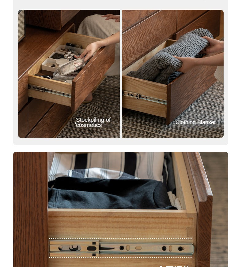 Oak Solid Wood Retro Style Retractable Dressing Table.