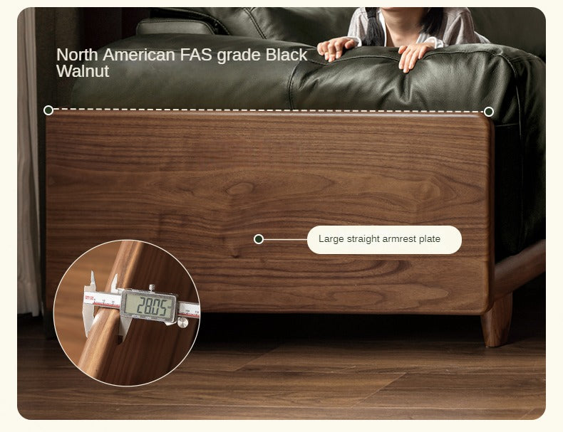 Black Walnut, Poplar Solid Wood Leather Sofa Italian Light Luxury.