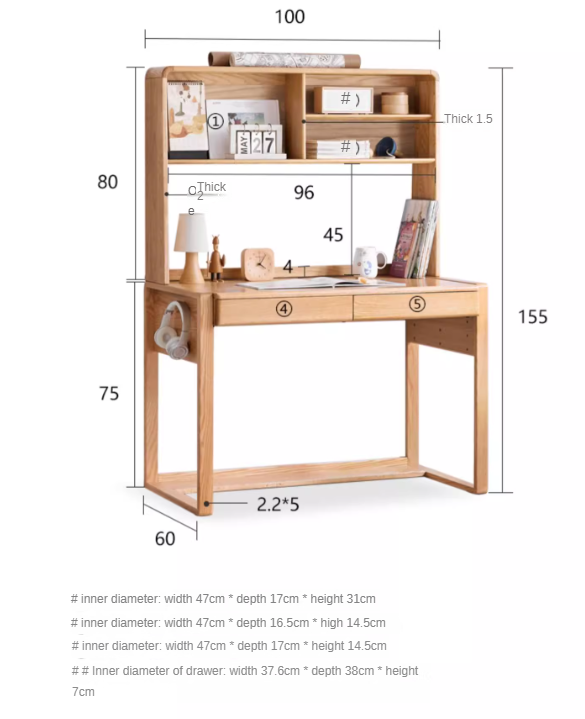 Oak Children's Modern Study Table Can Be Raised and Lowered