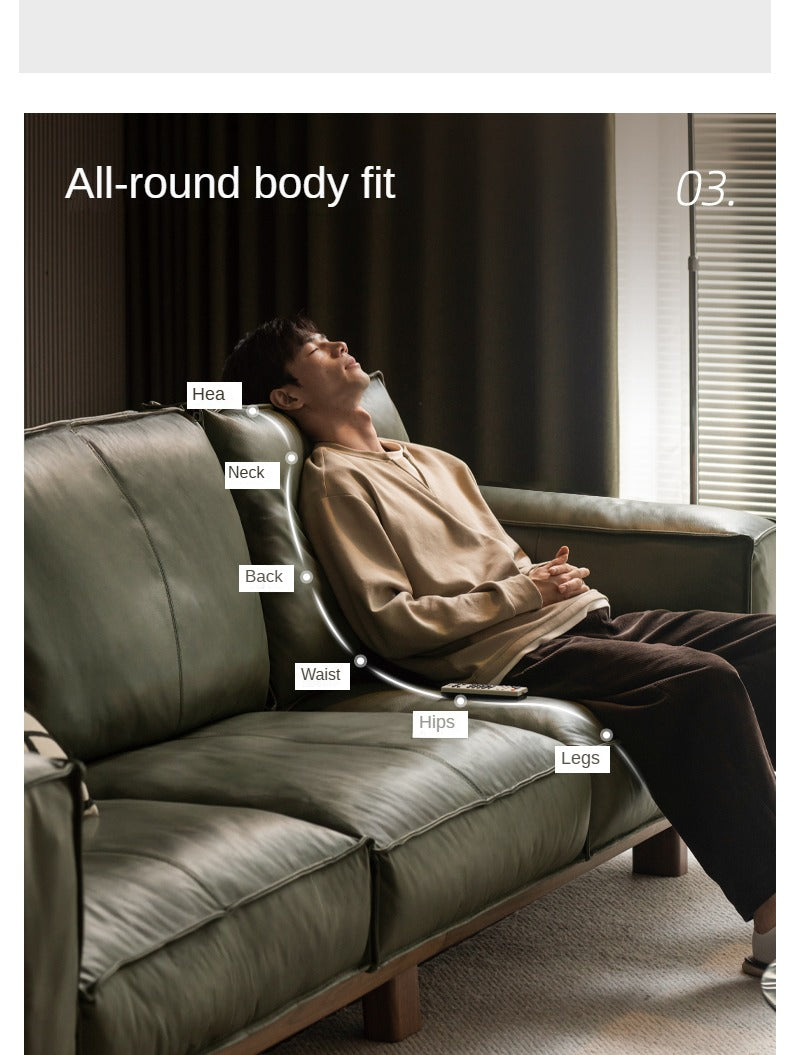 Black Walnut Solid Wood Leather Sofa.