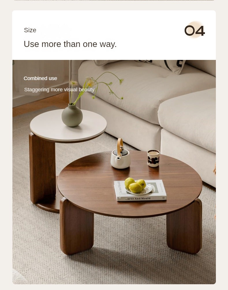 Black Walnut Solid Wood Slate Round Tea Coffee Table