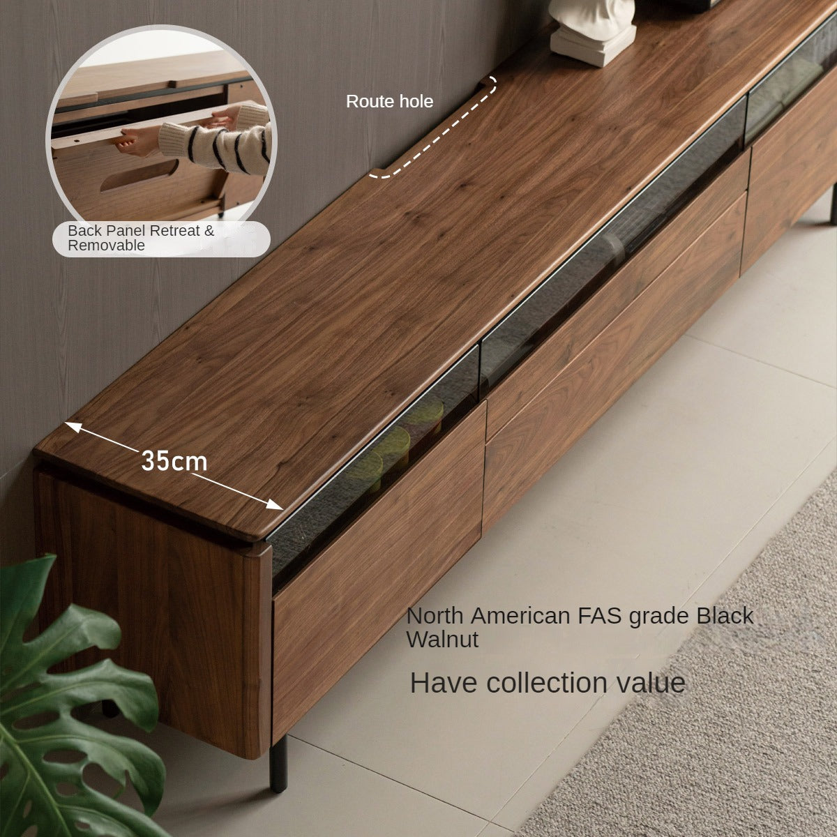 Black Walnut Solid Wood Italian Light Luxury TV Cabinet.