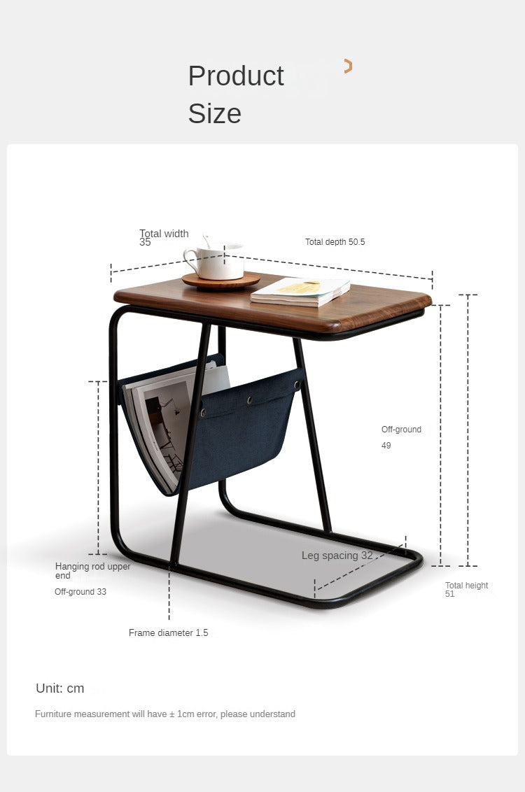 Black Walnut, Oak Solid Wood C-shaped Iron Side Table