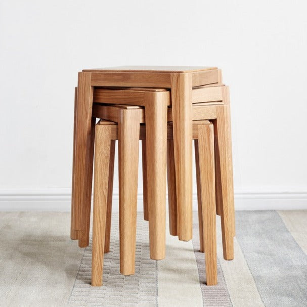 2pcs - Beech, Oak, Ash, Cherry Solid Wood, Solid RubberWood Foldable Nordic Square Stool