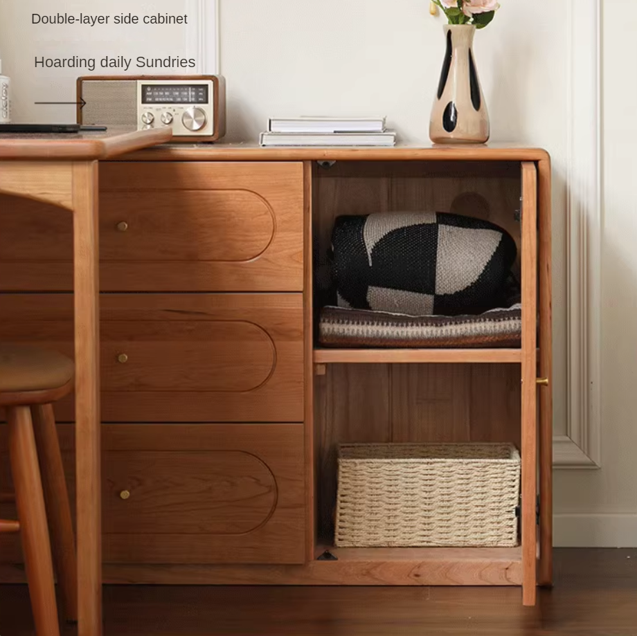 Cherry Solid Wood Retractable French Retro Dressing Table.