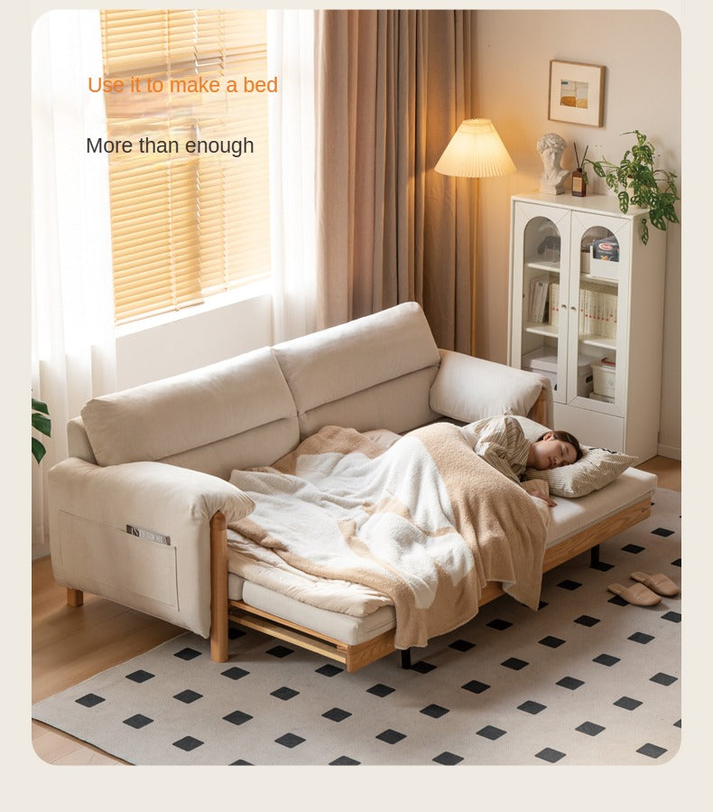 Oak Solid Wood Sitting and Sleeping Retractable Sofa Bed.
